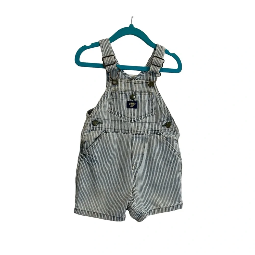 VTG Oshkosh Baby BGosh 12 Months Vestbak Overall Shorts Blue Stripes Shortalls